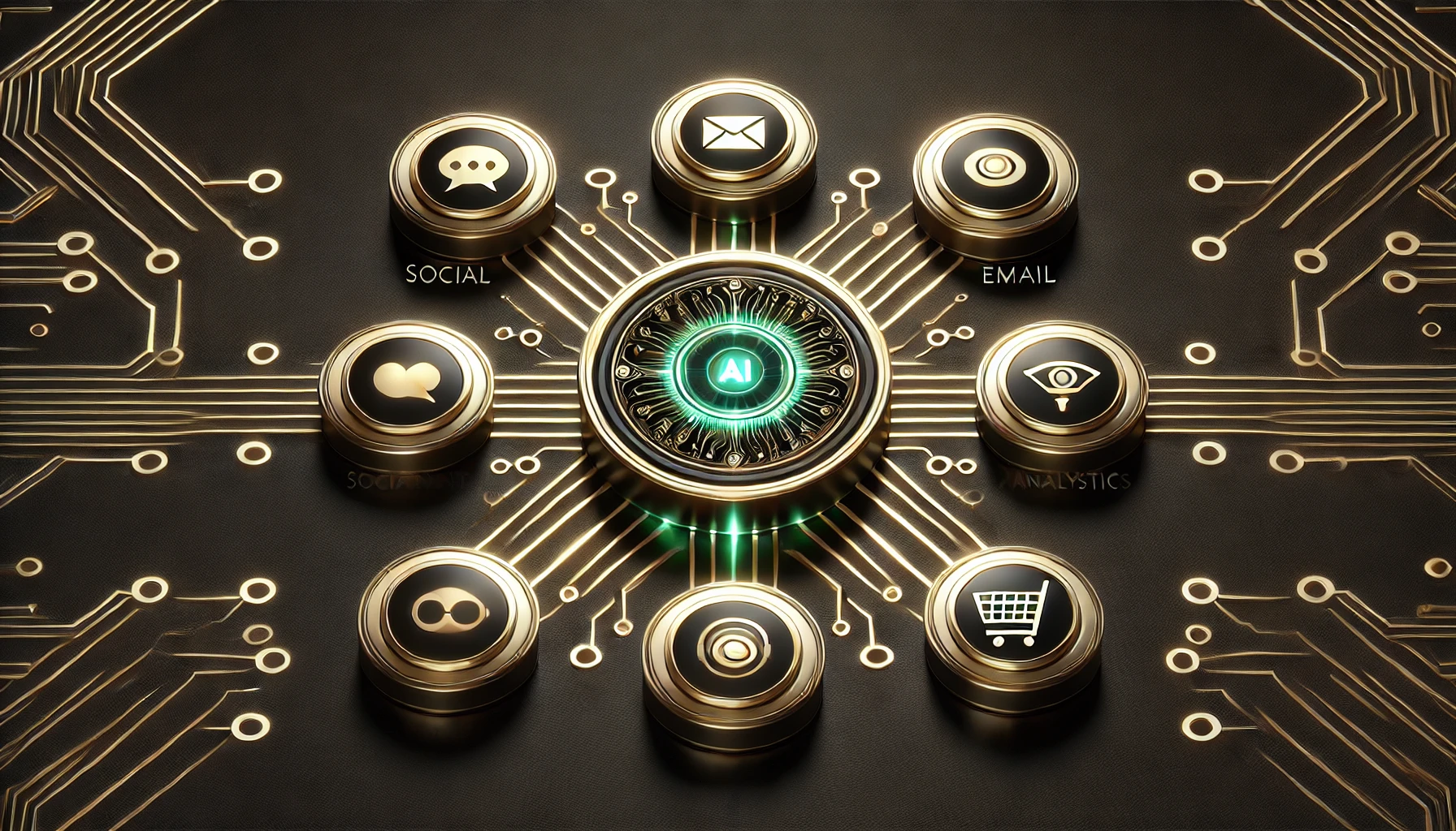 Luxe AI bots ecosysteem met content-, e-mail-, analyse- en marketingtools